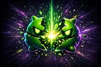 Glowing neon-lit crypto gem floating mid-air with vibrant particle aura on dark background for BCGame bonus page