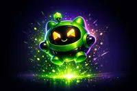 Glowing neon crystal cube suspended mid-air with vibrant purple and teal energy particles on dark background for Bcgame bonus